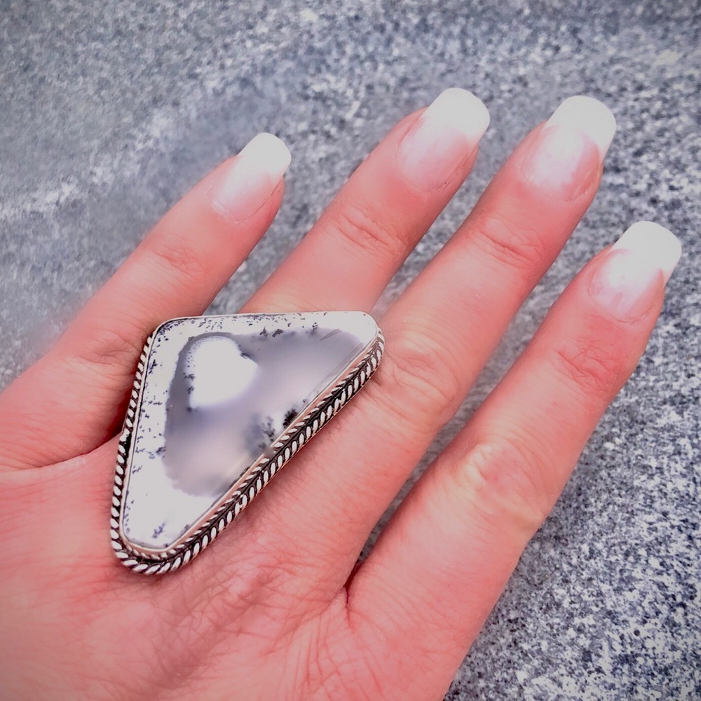 Sterling Silver Dendrite Opal Gemstone Ring Size … - image 2